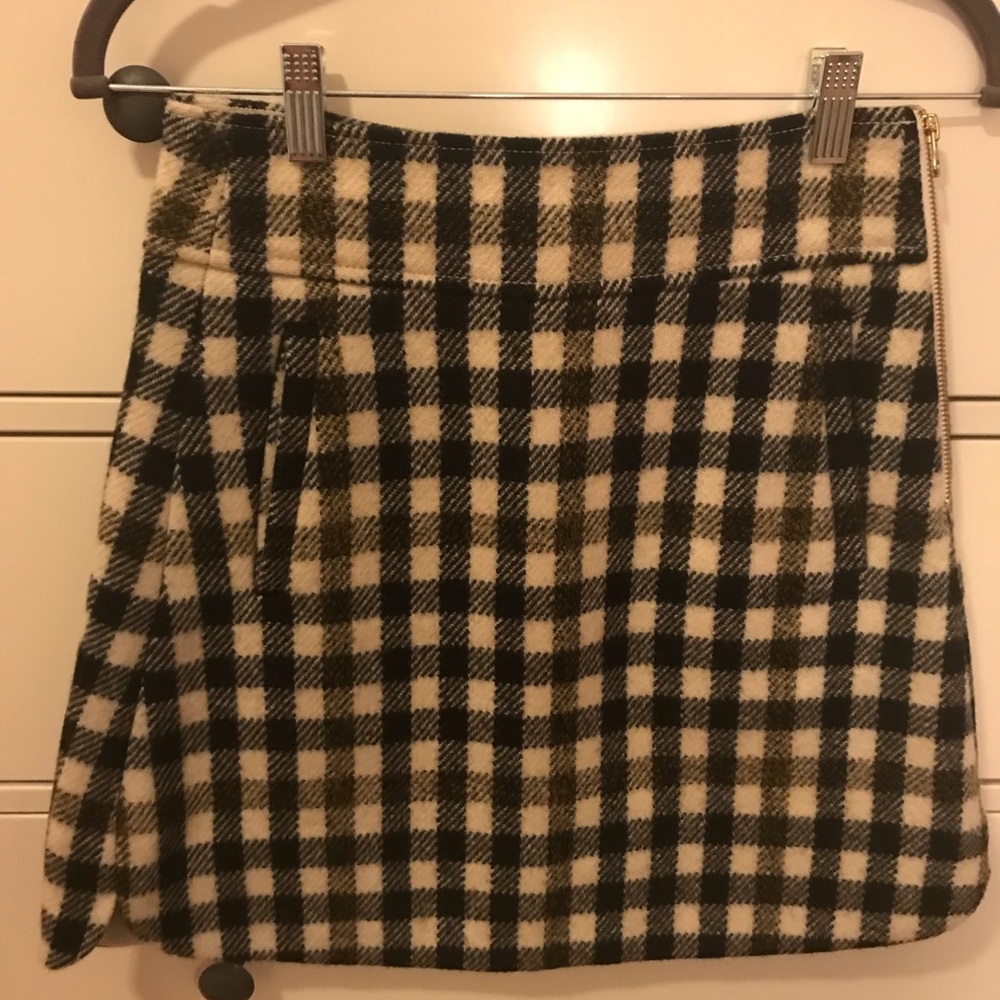 Jcrew wool plaid skirt with gold zipper detail